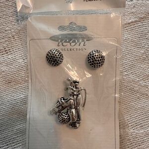 ICON Silver Golf Brooch and Earrings Set